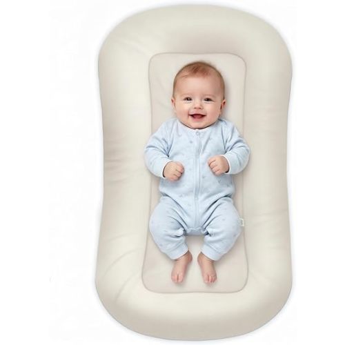Baby Lounger for Newborn, 0-12 Months, Portable Tummy Time Mat for Home and Travel, Soft Cotton, Supervised Use, Baby Essentials Gift