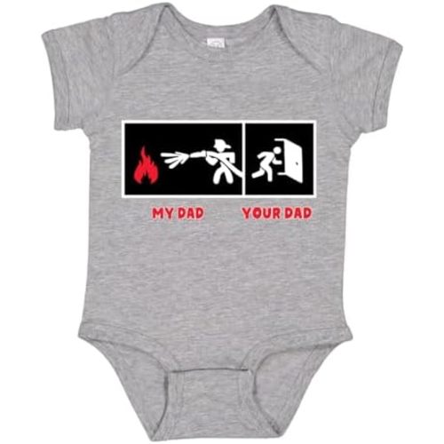 Wild Bobby My Dad vs Your Dad Firefighter Gift Humor Baby Creeper Boys Girls Infant Bodysuit