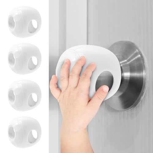 GCRQ Child Safety Door Knob Covers 4 Pack Reusable Baby Proof Door Knob Locks Baby Proof Door Handle Protector for Kids Universal Fit Easy Grip Lockable Design No Tools Needed