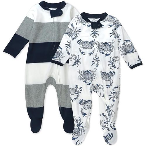 HonestBaby Baby Sleep N' Play One-Piece Zip-Front Footed Organic Cotton Pajama Sleeper