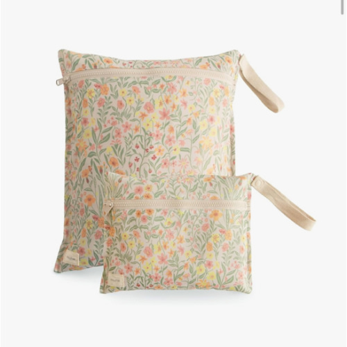 mushie Water Resistant Wet Bags | Large & Small Reusable Storage Bag for Baby Items and Travel | Zippered Pockets with Handle | Machine Washable, Set of 2 (Pastel Blooms)
