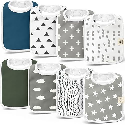 KeaBabies 8-Pack Organic Baby Bibs for Boys, Girls - Super Absorbent Cotton Drool Bibs for Baby Girl & Boy, Teething Toddler, Drooling Newborn, Ultra Soft & Machine Washable (Crossroads)
