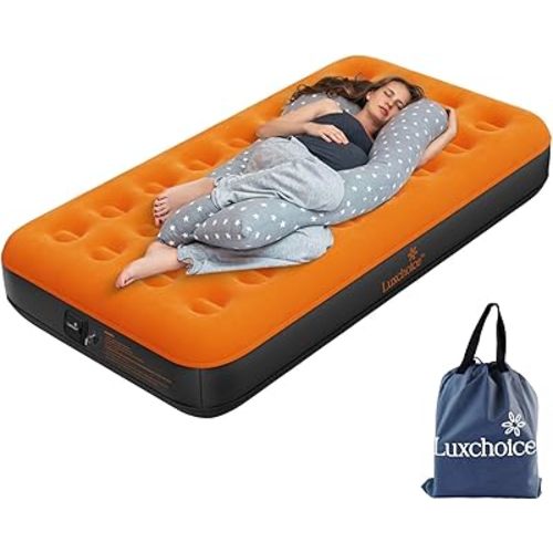 Luxchoice Air Mattress Twin with Built-in Rechargeable Pump 9'' Camping Inflatable Mattress Portable Blow up Mattress Air Bed Guest Bed for Home Outdoors Hiking Travel
