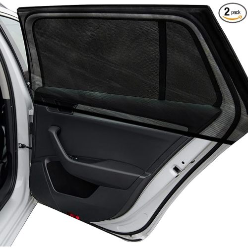Car Window Shades, 2 Pack Breathable Mesh Side Sun Stretch Screens for Baby/Camping Heat Block UV Protection, Back Covers Car, Truck, SUV, Van-(Large 49"x22")