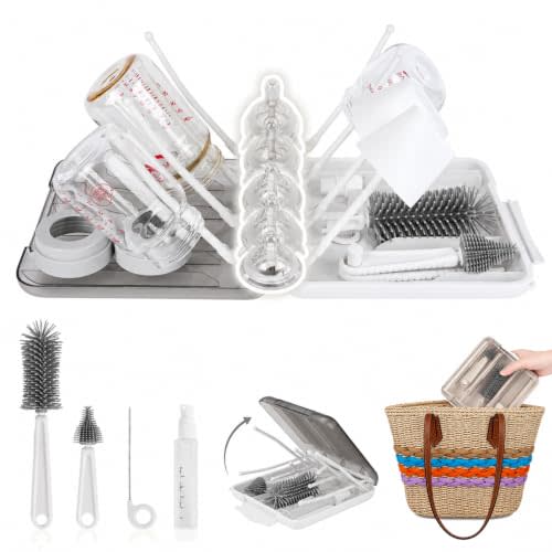 Travel Bottle Cleaner Kit, 6-in-1 Baby Bottle Brush Set with Silicone Brush | Thoughtful Design, Compact Storage Solution, Baby Travel Essential, Home & On-the-Go Use, New Parents & Baby Shower Gifts
