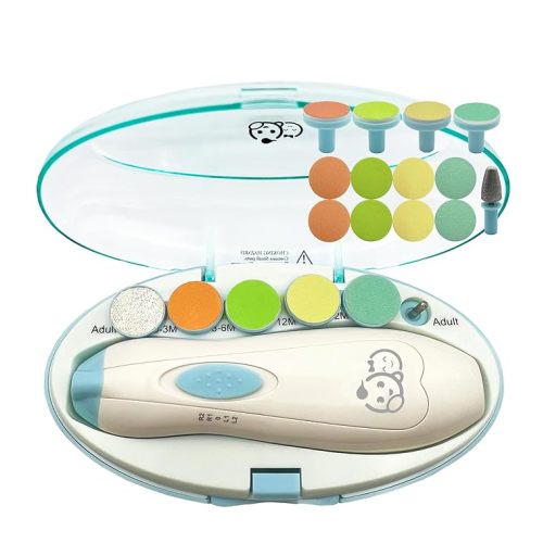 Baby Nail Clippers 20 in 1 by Royal Angels | Safe Electric Baby Nail Trimmer, Baby Nail File Kit, Additional Replacement Heads, Newborn Toddler Toes and Fingernails, Trim and Polish (WhiteBlue)
