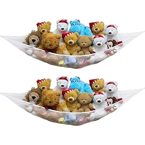 Simple Houseware Stuffed Animals Jumbo Toy Storage Hammock, 2 Pack, White