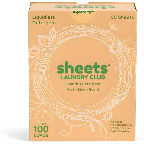 Sheets Laundry Club - Liquidless Laundry Detergent Sheets, 100 Loads - Fresh Linen Scent, Eco-Friendly, Quick-Dissolving Formula, Hypoallergenic, Septic Safe, Plastic-Free Packaging - 50 Sheets