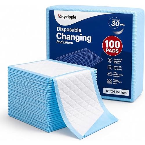 Skyripple Disposable Changing pad 18"x24" - Super Absorbant Soft & Durable Portable Changing Pad - Perfect Changing Pads Use as Underpads, Adults, Pets & for Every Day Essentials