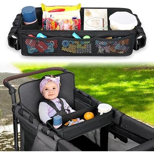 AROUY Stroller Snack Tray Attachment - Universal Stroller Snack Tray for Wonderfold Wagon W4 Accessories - Snack Tray for Kids - Easy to Clean Stroller Wagon Snack Tray with Cup Holder (L (W2 Model))