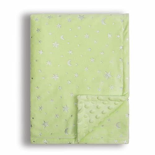 Donsonny Baby Blanket for Boys Girls Soft Minky with Double Layer Dotted Backing, Star and Moon Printed 30 x 40 Inch Receiving Blanket (Green)
