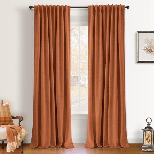 INOVADAY 100% Blackout Linen Curtains for Bedroom 50x96 Inches Burnt Orange