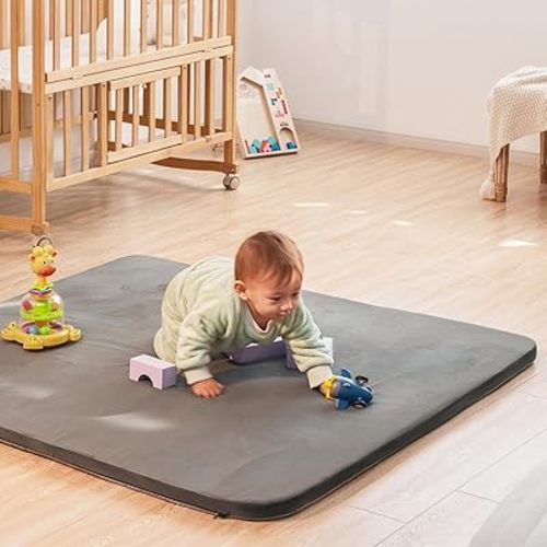 Baby Play Mat for Floor, 50x50 Thick Foam Soft Padded Playpen Mat with Machine Washable Removable Cover for Babies and Toddlers Infants (Grey)