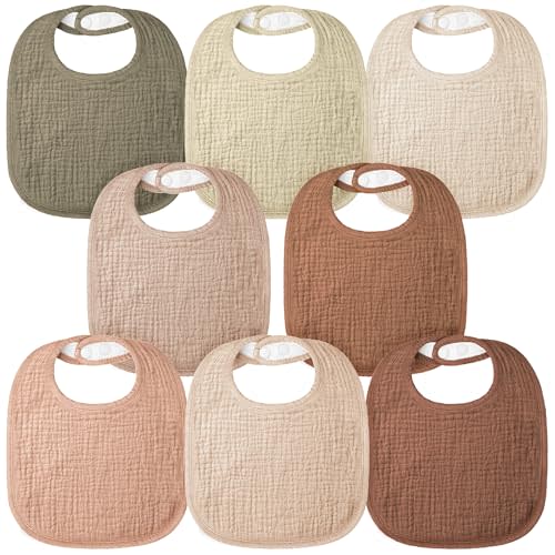 Bearmoss Muslin Baby Drooling Bibs 8 Pack, 100% Cotton Square Adjustable Bandana Bibs Gift for Baby Girls Boys Teething Drool
