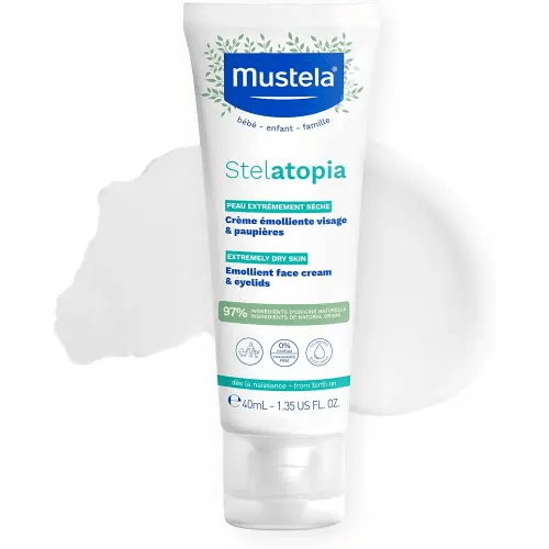 Mustela Stelatopia Eczema-Prone Skin Emollient Baby Face Cream - Face Moisturizer with Natural Avocado & Sunflower Oil - Fragrance-Free - 1.35 Fl Oz (Pack of 1)