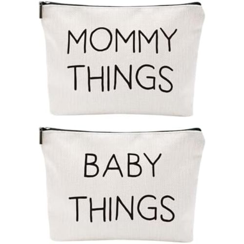 Mom & Baby Pouch Set, Diaper Bag Organizer Insert for Baby Essentials, Mommy Bag Organizer, Hospital Bag Essentials for Mom, Travel Cosmetic & Toiletry Bags, Gift for New Moms Baby Shower (Set of 2)