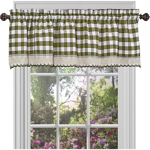 Woven Trends Farmhouse Valance, Sage 58x14 Buffallo Plaid Curtain for Kitchen