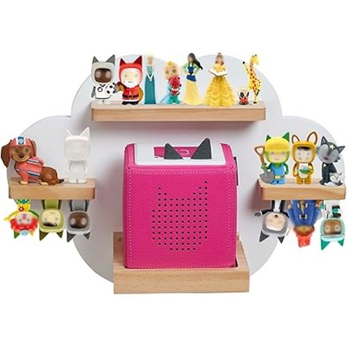for Toines Box Shelf, for TonieBox 1 and TonieBox 2 Cloud Tonie Shelf Magnetic Pink Tonies Display 12-20 Characters Compatible with Toniebox Player Storage Rack for Kids Play Room (White)