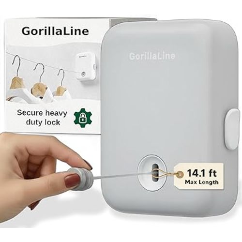 GorillaLine Retractable Clothesline, Indoor and Outdoor, Heavy Duty Wall Mounted Laundry Line, Space Saving Drying Rack for Towels, Sheets and Clothing, Stainless Steel, for Bathroom, Balcony or RV