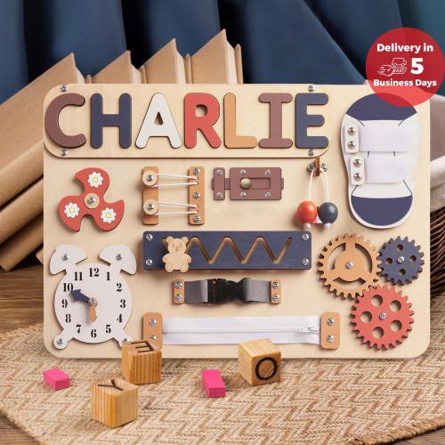 Montessori Busy Board, Custom Sensory Toy for Baby Age 1-2, Name Puzzle Gift for Boy Girl, 1st Baby Toys, Baby Shower Easter Gifts Boy Girl