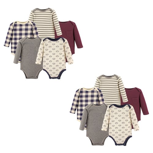 Hudson Baby Unisex Baby Cotton Long-Sleeve Bodysuits, Burgundy Football 10-Piece