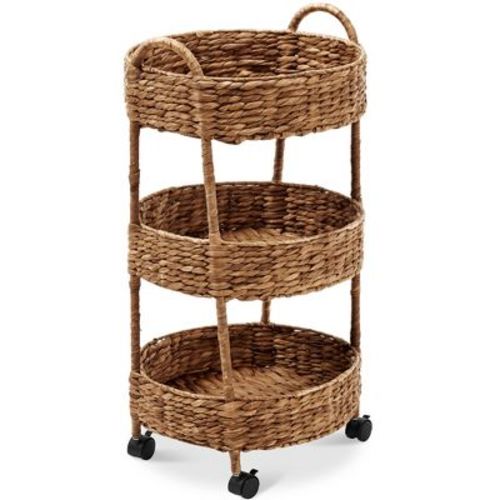 Best Choice Products 3-Tier Round Rolling Nursery Caddy w/Wheels, Utility Cart for Storage Organization - Chestnut