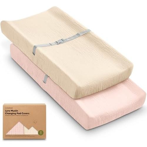 2-Pack Muslin Diaper Changing Pad Covers Boy, Girl,Soft Breathable (Cameo)