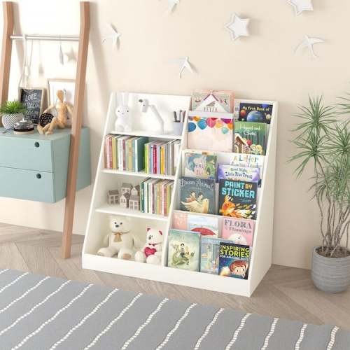 Polly 33.47 in. H White Wood Multifunctional 4-Tier Bookcase with Bookcase Display Stand