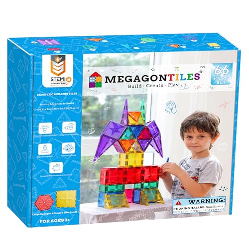 MEGAGONTILES 66PCS Premium Polygon Magnetic Tiles Set | STEM-Authenticated Magnetic Building Blocks | Educational Construction Toy for Kids Ages 3–8 (Boys & Girls)