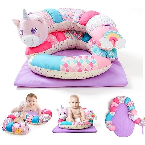 Koty Tummy Time Toys, 2-in-1 Unicorn Tummy Time Mat & Seated Support Pillow, Baby Toys 0-6 Months, Sensory Play Developmental Newborn Baby Shower Birthday Gifts for Boys Girls