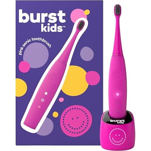 Burst Kids & Toddlers Electric Toothbrush (Pink) | Soft Bristles | Two Minute Timer | Rechargeable Battery | Easy-Grip Silicone Handle | 2 Modes for Healthy Smiles | Ages 3+