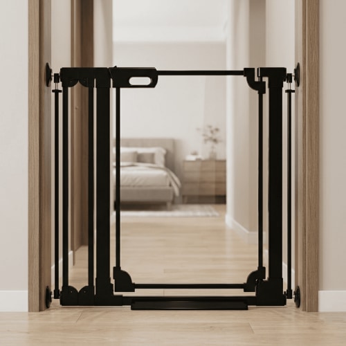 Fairy Baby Tall Clear Baby Safety Gate with Wall Protectors 29-38 in Wide Pressure Mounted Gates Black