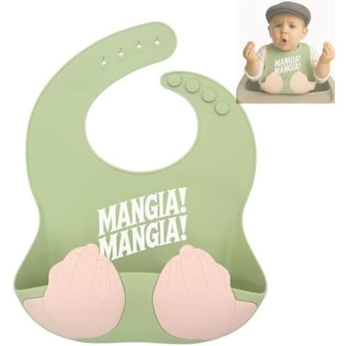 Teasin' Teethers Funny Italian Silicone Baby Bib with Pocket Food Catcher for Toddlers and Infants Funny Baby Bib Gift