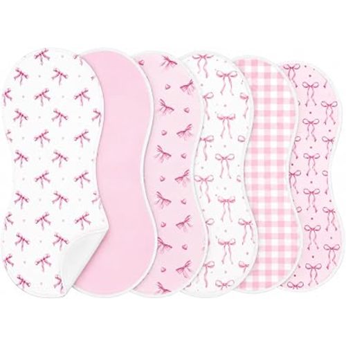 party greeting 6 Pack Pink Bow Baby Burp Cloths Soft Absorbent Burping Rags for Newborns 19"x9" Spit up Rags Pink Bow Theme Burp Cotton Cloths Rag for Newborn Baby Shower Registry Gifts Nursery Decor