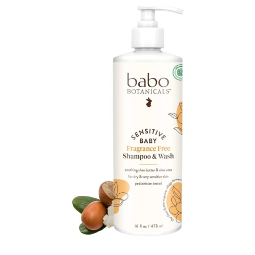 Babo Botanicals Sensitive Baby Fragrance-Free 2-in-1 Shampoo & Wash - Shea Butter, Calendula & Aloe Vera - EWG Verified - Cruelty-Free - Vegan - Pediatrician Tested - For Babies & Kids