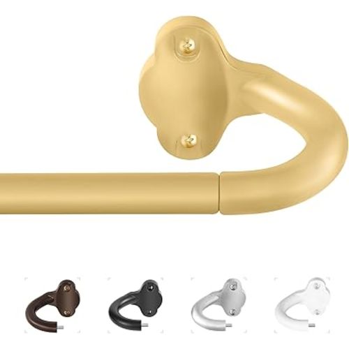 Gold Wrap Around Curtain Rods:5/8" Small Blackout Adjustable Window Curtain Rod for Bedroom Kitchen Apartment Renter Friendly,Room Darkening Curved Drapery Rods Easy Install,Brass Golden 36-72"