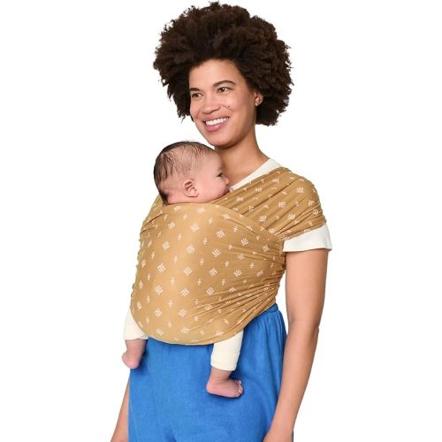 Ergobaby Aura Baby Wrap Carrier for Newborn 0-12 Months (8-25 lbs) - Soft Stretchy Infant Wrap Carrier with Hip-Healthy Positioning, Pre-Tied Design - Camel Harvest