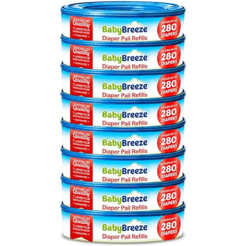 BabyBreeze Diaper Pail Refill Bags Compatible with Playtex Diaper Genie Pails Odor Absorbing Diaper Disposal Trash Bags - 2240 Count (8-Pack)