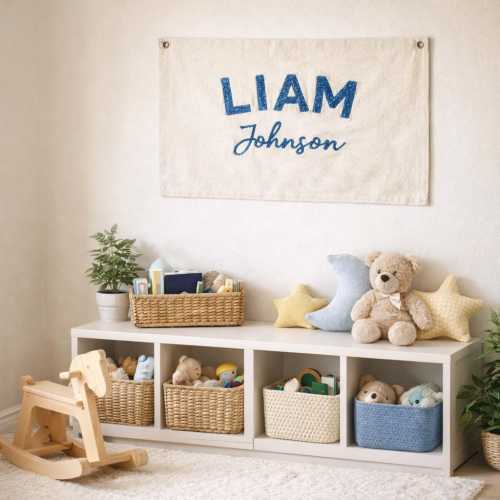 Custom Embroidered Baby Name Flag,Boho Nursery Wall Decor,Canvas Wall Art for Kids Room,Nursery Canvas Banner,Gifts For Kids