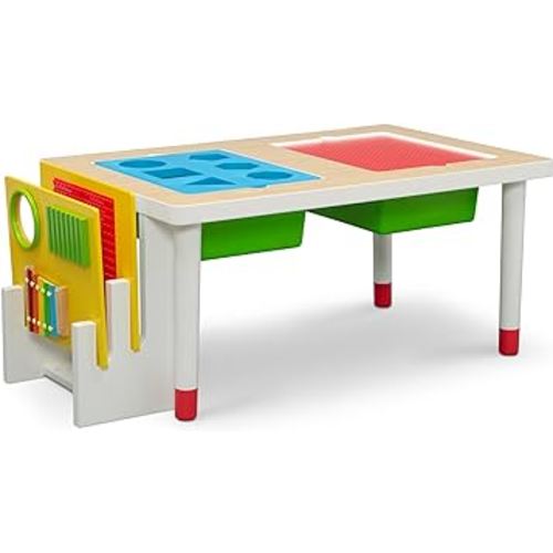 Delta Children Play and Learn Sensory Table for Kids – Includes Shape Sorting, Building Block Baseplate, Gears and Musical Instruments - Use as Sand Table/Sensory Table/Activity Table, White/Primary