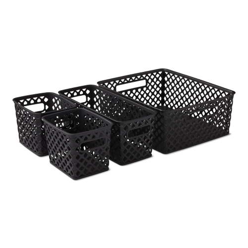 Mainstays 4-Piece Black Decorative Plastic Storage Basket Set, 14 in x 11.6 in x 5.3 in