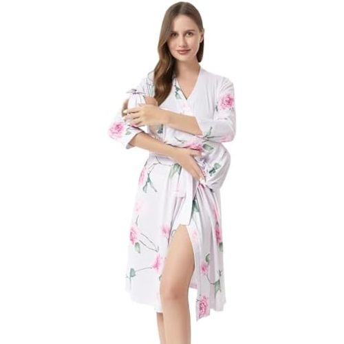 Galabloomer Flower Maternity Robe and Baby Receiving Blanket, Matching Mommy Labor Delivery Robe and Swaddle Set