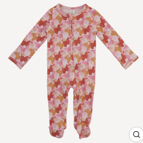 long sleeve two way zipper footie | small mod butterflies | organic cotton interlock