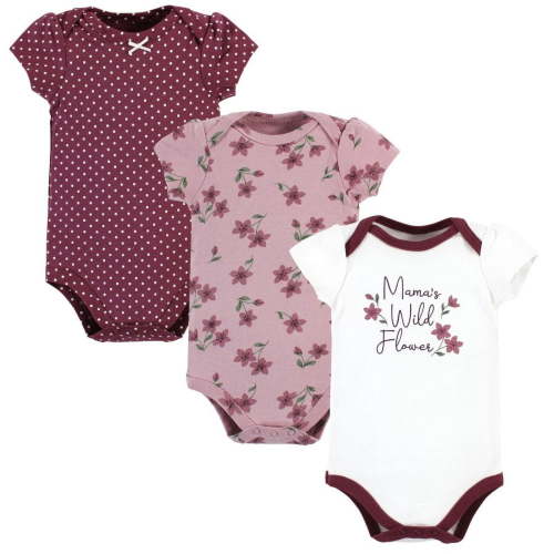 Hudson Baby Infant Girl Cotton Bodysuits, Plum Wildflower, 9-12 Months