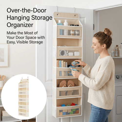 🚪 Door-mounted hanging storage organizer bags - Beige