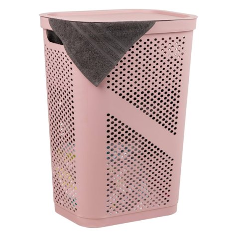 Mind Reader Slim Laundry Hamper with Lid, 60L Clothes Basket, Ventilated Plastic, Pink