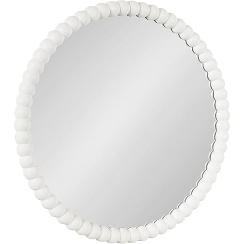 Kate and Laurel Bronte Modern Glam Round Beaded Wall Mirror, 28 Inch Diameter, White, Transitional Circle Mirror for Use as Vanity Bathroom Mirror or Cute Nursery Mirror Decor