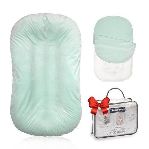 Baby Lounger - Snuggle Cozy Me Infant Lounger for Newborns | Flannel Cover, Breathable Soft, Portable Awake-Time Pad, Essential Baby Gift -Lake Green