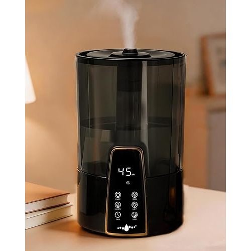 YOKEKON Humidifiers for Bedroom,1.06Gal(4L) Dishwasher Safe Design Easy to Clean,Top Fill,Night Light,Aroma Diffuser,Humidity Control,12H Timer,Sleep Mode,3 Level Mist,360° Nozzle,Home,Nursery,Black