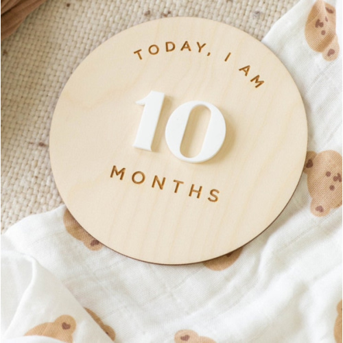 Wooden Circle Interchangeable Milestone Cards | Custom Name Set | Baby Monthly Milestone Marker | Baby Shower Gift | Boho, Sustainable